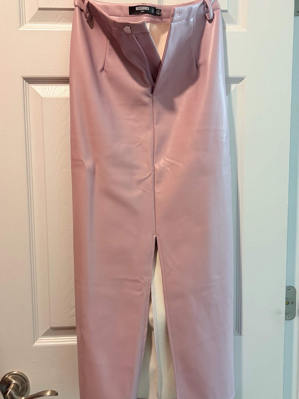 Missguided Mauve Faux Leather Straight Midi Skirt with Front Split